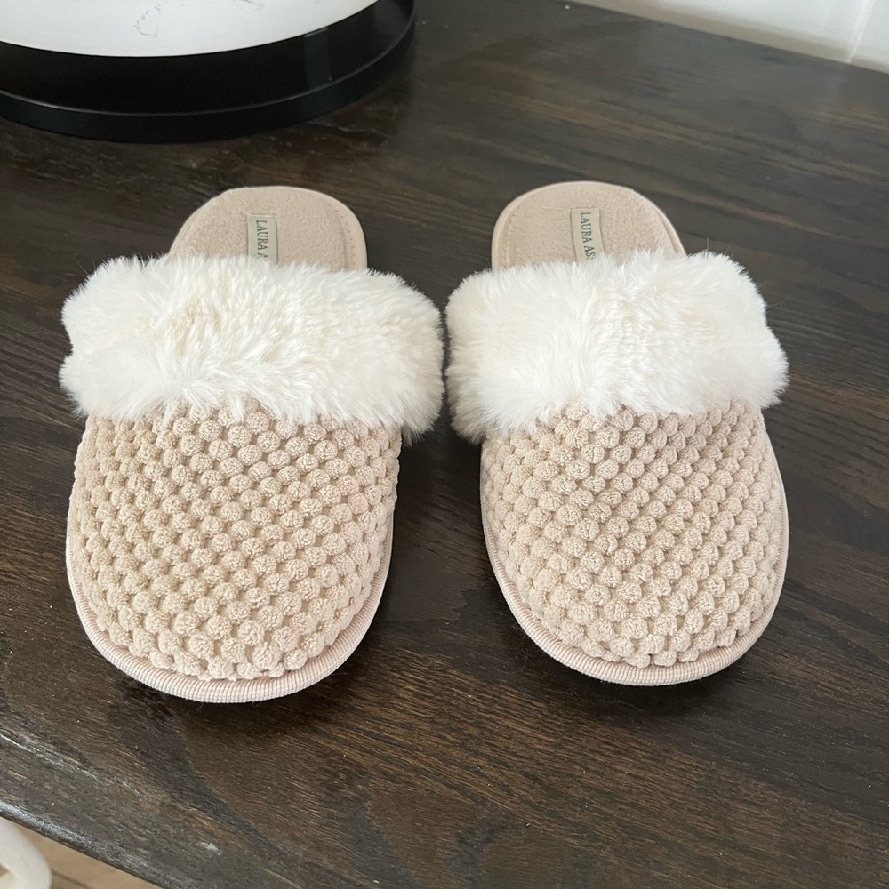 Laura Ashley Memory Foam Faux Fur House Slippers